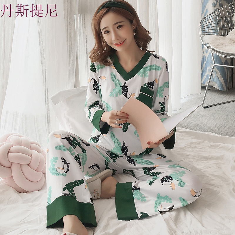 睡衣女秋季长袖纯棉套装薄款可外穿韩版宽松甜美可爱春秋全棉