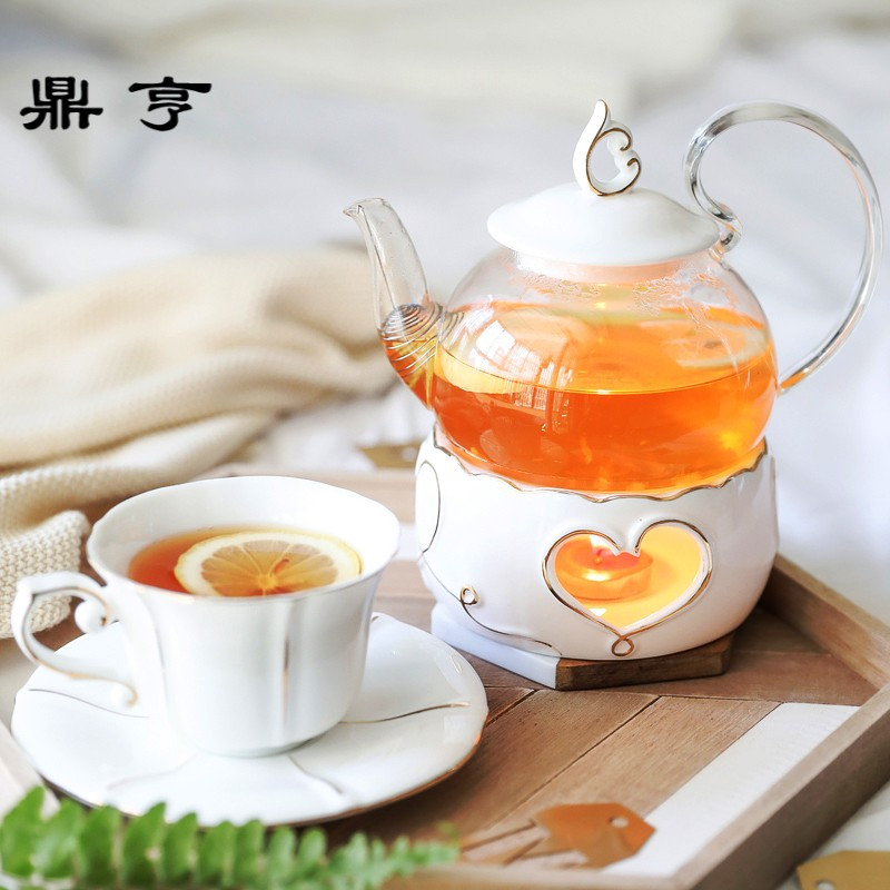 鼎亨北欧花茶具套装水果耐热日系陶瓷玻璃花茶壶蜡烛加热底座下午