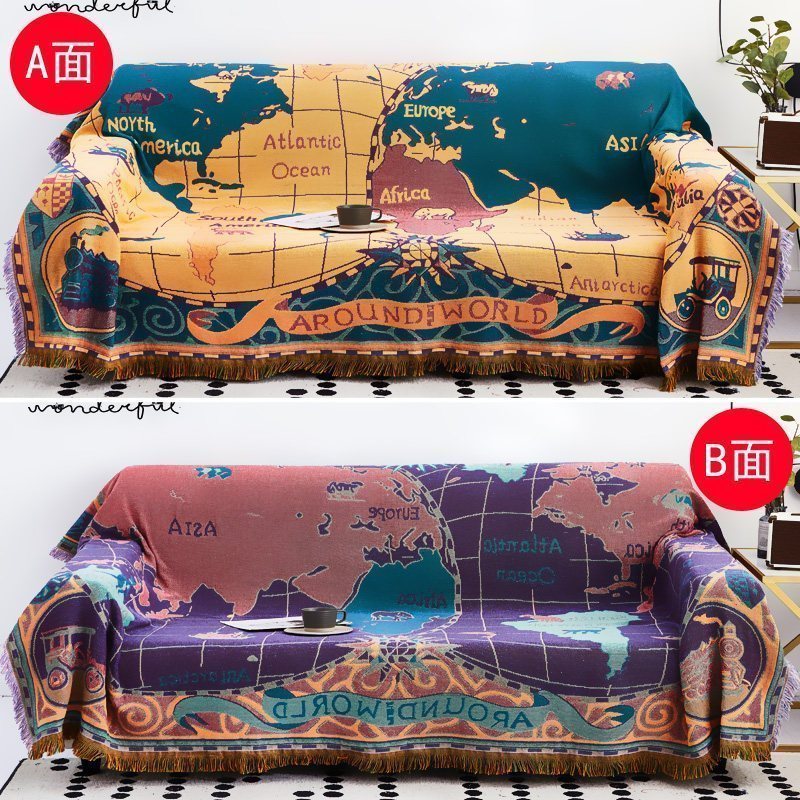家柏饰(CORATED)北欧双面全盖沙发布沙发巾沙发毯布单沙发套罩沙发垫盖布 地图【双面】 180*230cm