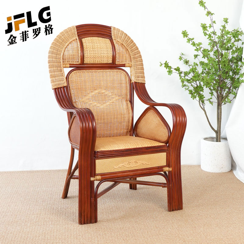 金菲罗格加宽透气弹簧座椅印尼真藤椅领导办公室老人高靠背单人太师椅高清大图