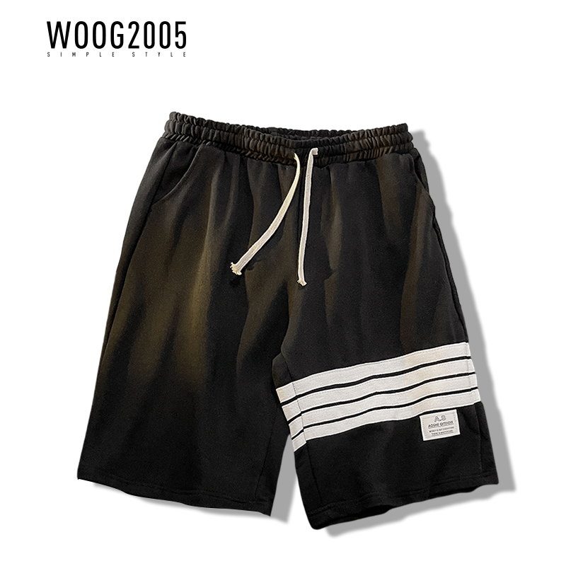 WOOG2005运动短裤男夏季港风潮流宽松直筒中裤韩版休闲条纹五分裤