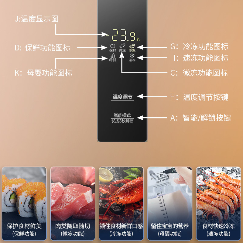 澳柯玛(AUCMA) 231升立式冷柜 冰柜冰箱 炫金外观 风冷无霜免除霜 离子净味抑菌 母婴臻享