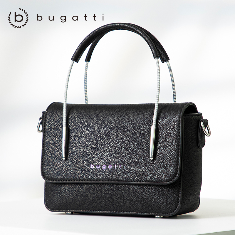 bugatti 德国轻奢品牌 2021新款百搭女士黑色单肩包斜跨包包女包夏软皮质感简约工业风礼盒装