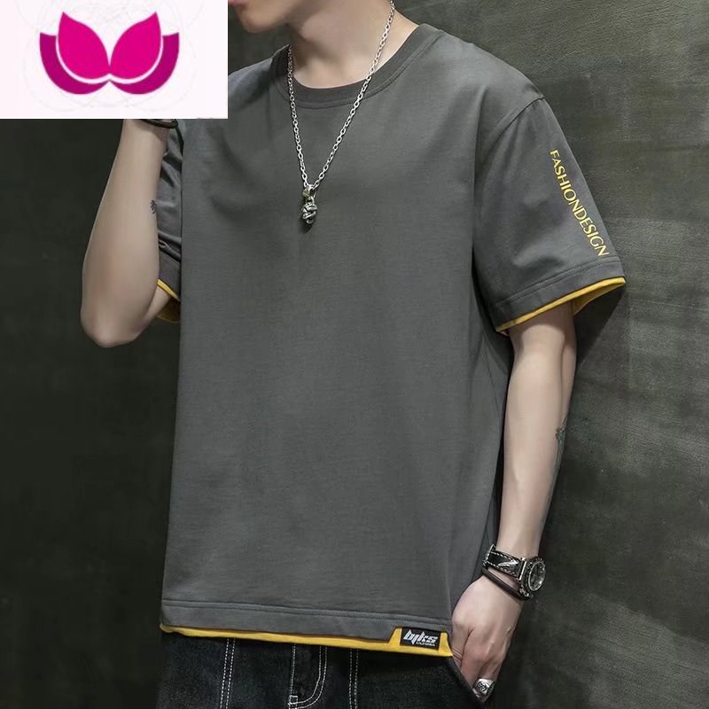 七斓t恤男短袖夏季新款韩版潮牌圆领假半袖ins潮宽松衣服男士体恤高清大图