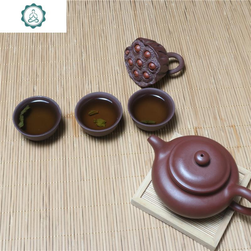 宜兴原矿紫泥紫砂壶功夫茶具品茗杯小口杯茶杯茶盅茶碗酒杯3只装 封后 红色竹节