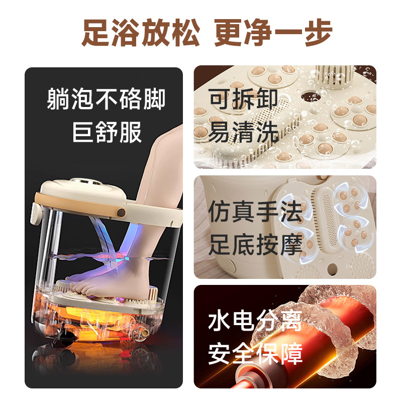 春枝漫野躺泡泡脚桶底盘可拆卸电动按摩足浴盆杀菌智能红光加热泡脚盆实用节日礼物 七夕礼物教师节CRH 380高清大图