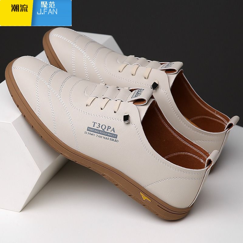 聚范凉皮鞋男鞋夏季镂空透气软底白色休闲鞋透气懒人一脚蹬驾车聚高清大图