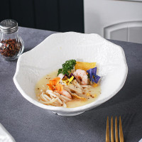 驰度石艺斜口碗 陶瓷 11英寸石艺斜口碗-白瓷 尺寸:(长27cm*宽28cm*高6cm*深5cm)±5mm