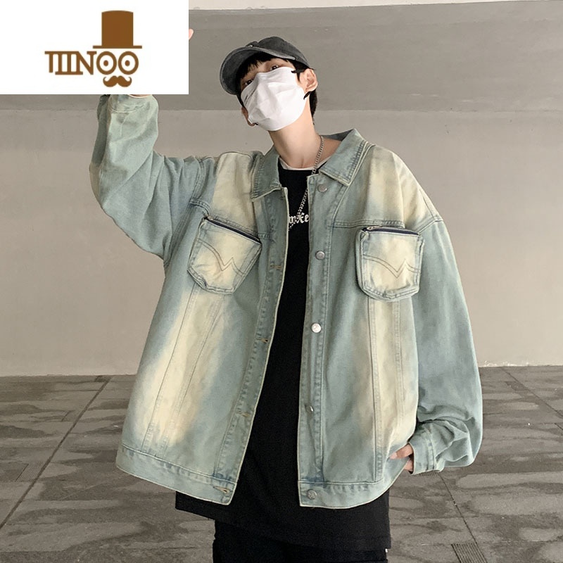 YANXU美式牛仔外套男水洗日系复古休闲潮牌高街痞风立体袋夹克高清大图