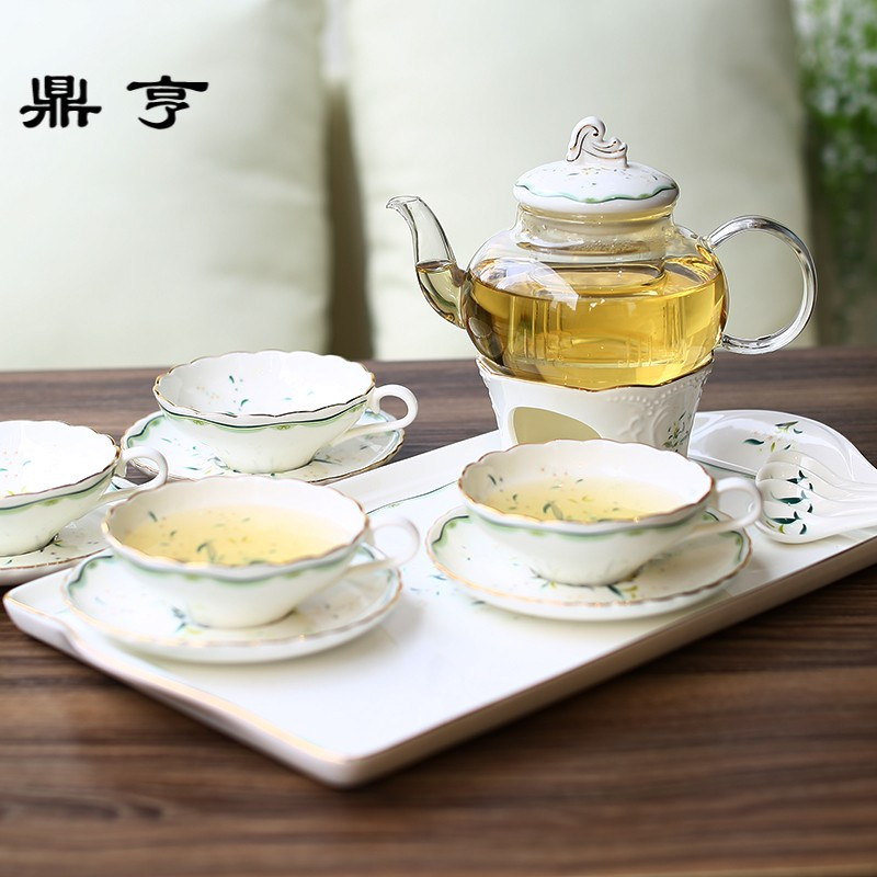 鼎亨英式下午茶茶具套装陶瓷玻璃煮水果茶壶加热花茶壶花茶杯家用