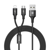 倍思(Baseus)苹果安卓数据线二合一手机充电线USB连接线iPhoneX/8三星小米魅族/VIVO 黑色1.2m