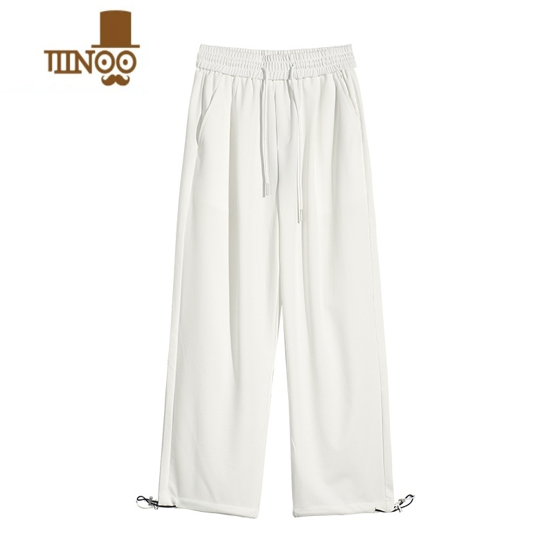 YANXU纯白色休闲裤子男薄款宽松冰丝垂感日系夏季百搭束脚男士运动裤潮高清大图