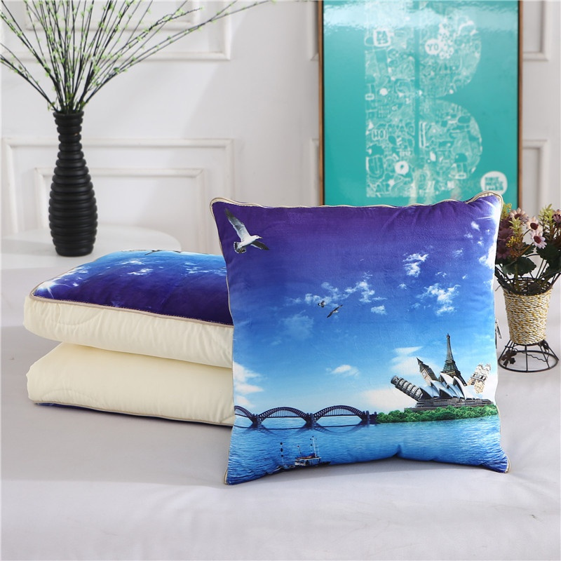 碧海蓝天中号普通款40x40cm两用抱枕被多功能床头靠垫被子卡通沙发