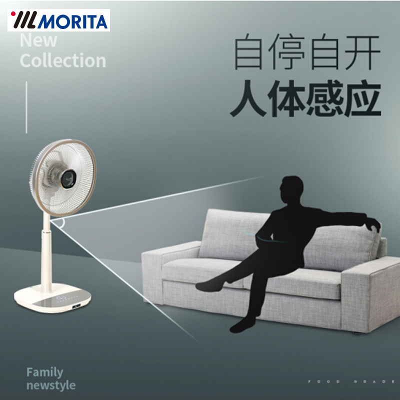 森田(MORITA)电风扇SZ-DTR30G 智能静音 空气循环扇 落地扇 遥控控制 家用静音 9档 正常风