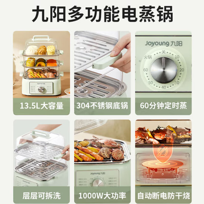 九阳(Joyoung)电蒸锅家用多层13.5L大容量电蒸笼多用途锅三层分体式电煮锅家用蒸包子锅GZ505高清大图