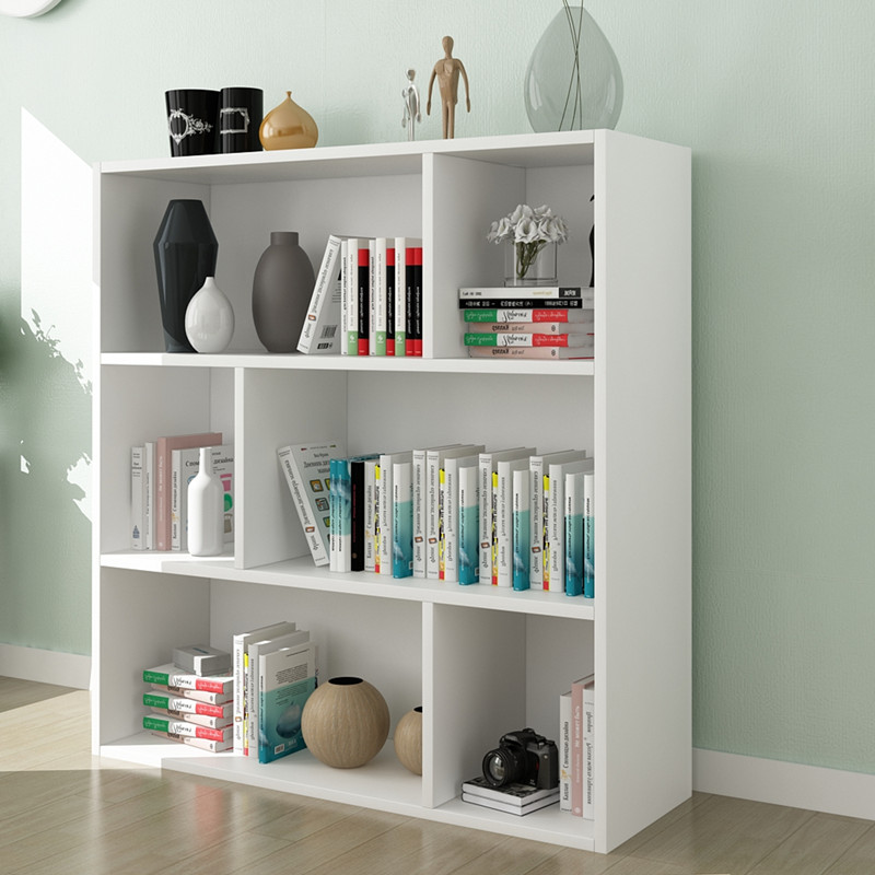 鑫环境 简约五格承重书架创意书柜格子柜木质小柜子储物柜简易收纳组合柜 六格白色74*24*80