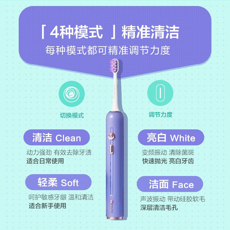 贝医生 声波电动牙刷 充电成人防水软毛E全自动学生情侣款 E5小花瓣电动牙刷 绿色款高清大图