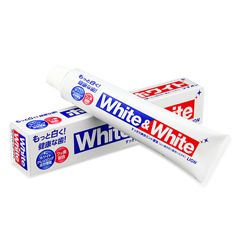 狮王(Lion) 日本进口white&white牙膏牙刷去烟渍洁净去牙结石 清新口气 薄荷味 150g 三支装