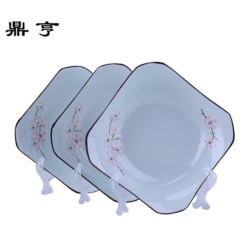 鼎亨陶瓷盘子菜盘家用景德镇方盘深盘菜盘水果盘可微波西餐餐具组