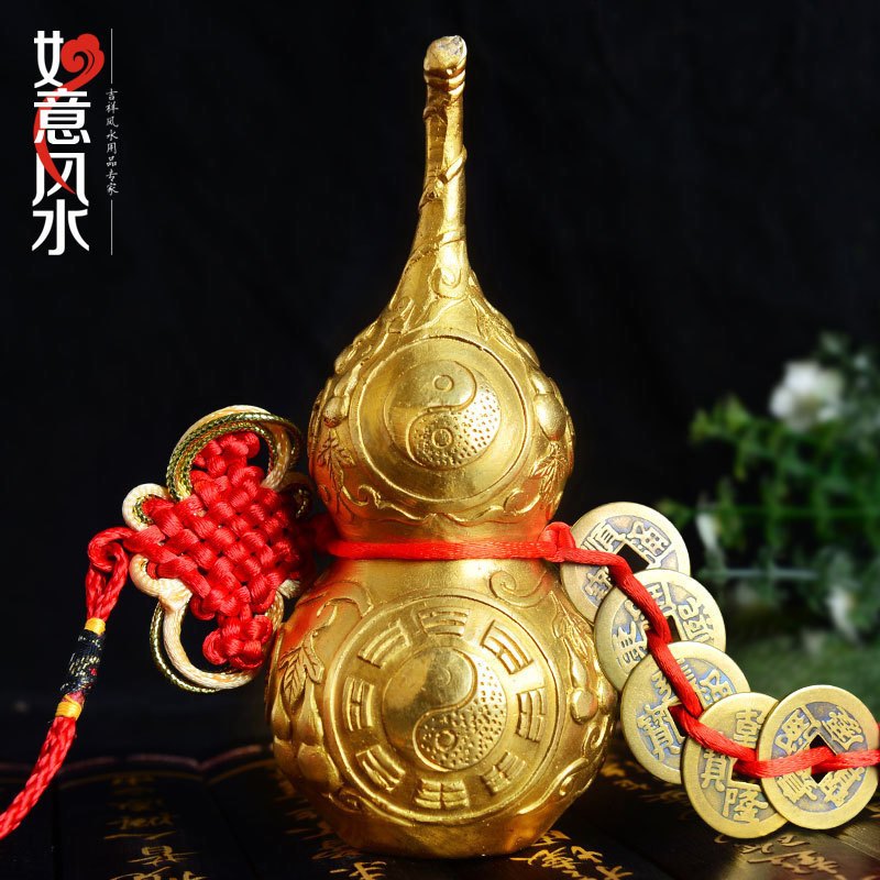 开光纯铜葫芦五帝钱风水摆件镇宅八卦招财葫芦家居饰品工艺品挂件