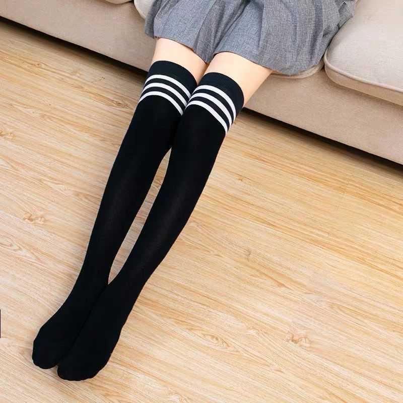 日系过膝袜长筒春夏棉袜美腿显瘦打底袜中高筒袜韩国视频