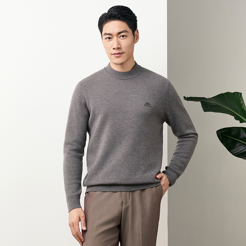 [纯羊毛]恒源祥羊毛衫男2024新款水洗休闲半高领套头长袖毛衣