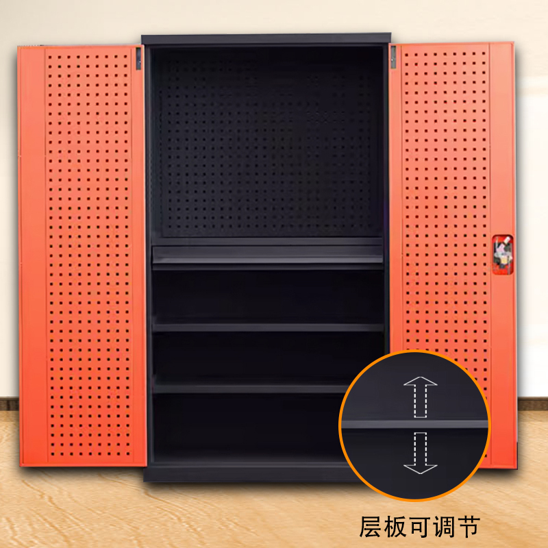 鑫升顺重型工具柜加厚物件工具储物柜工厂铁皮柜汽修厂零件收纳柜橘色四层一抽带挂板
