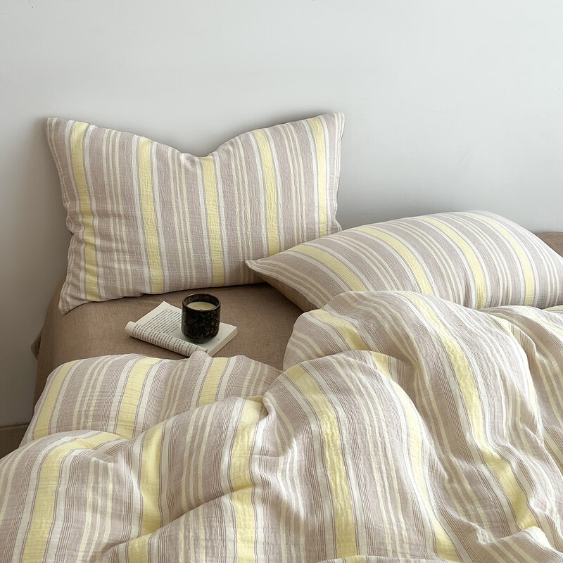 彼加曼 BGM-T2521超感零压云柔水洗四件套-奶霜条(被套200*230cm)高清大图