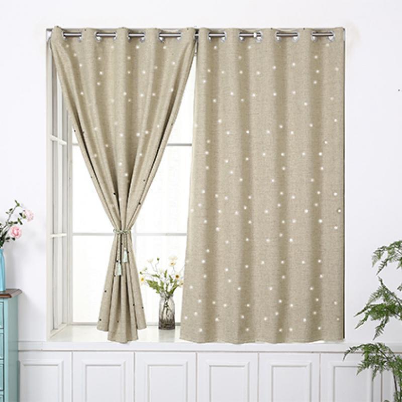 家柏饰(CORATED)窗帘遮光免打孔安装镂空星星卧室隔断北欧少女飘窗帘新款 淡黄色--彩麻镂空 (窗内宽125-170cm用)帘宽120*高150cm*2片