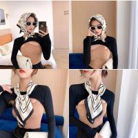 韩版质感潮复古防晒条纹小丝巾职业百搭小方巾头巾女装饰领巾发带 线条白色io