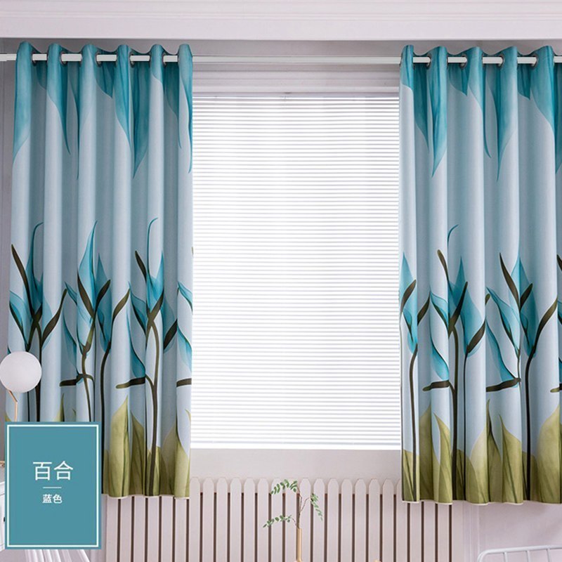 家柏饰(CORATED)免打孔安装伸缩杆窗帘防风挡风防寒遮光小窗帘飘窗帘客厅定制挂钩 百合-蓝色-挂钩 定制专拍/每米-含加工费-不送杆