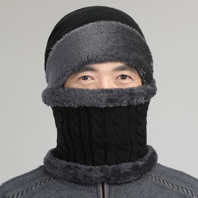 冬季中老年人帽子男士毛线帽保暖老人帽子男冬天老年人爸爸爷爷帽 黑色星标款 单帽[单个帽子]