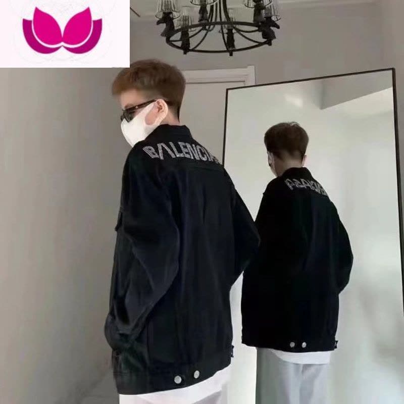 七斓秋季新款烫钻高端宽松外套设计感休闲牛仔衣翻领潮流百搭夹克衫男图片