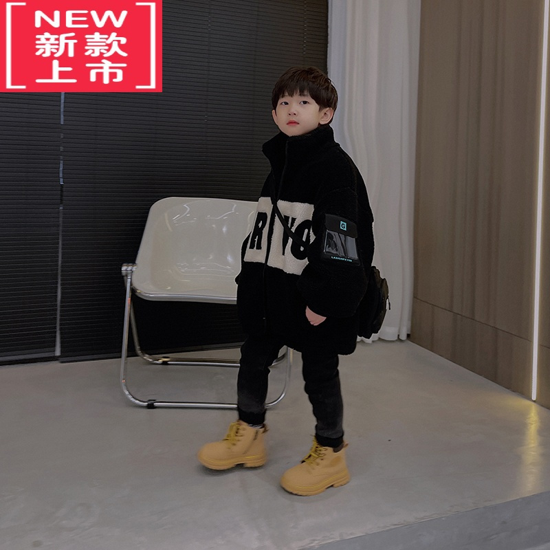 可莉允男童冬装羊羔毛外套儿童炸街上衣加厚中大童洋气棉服童装韩版冬季