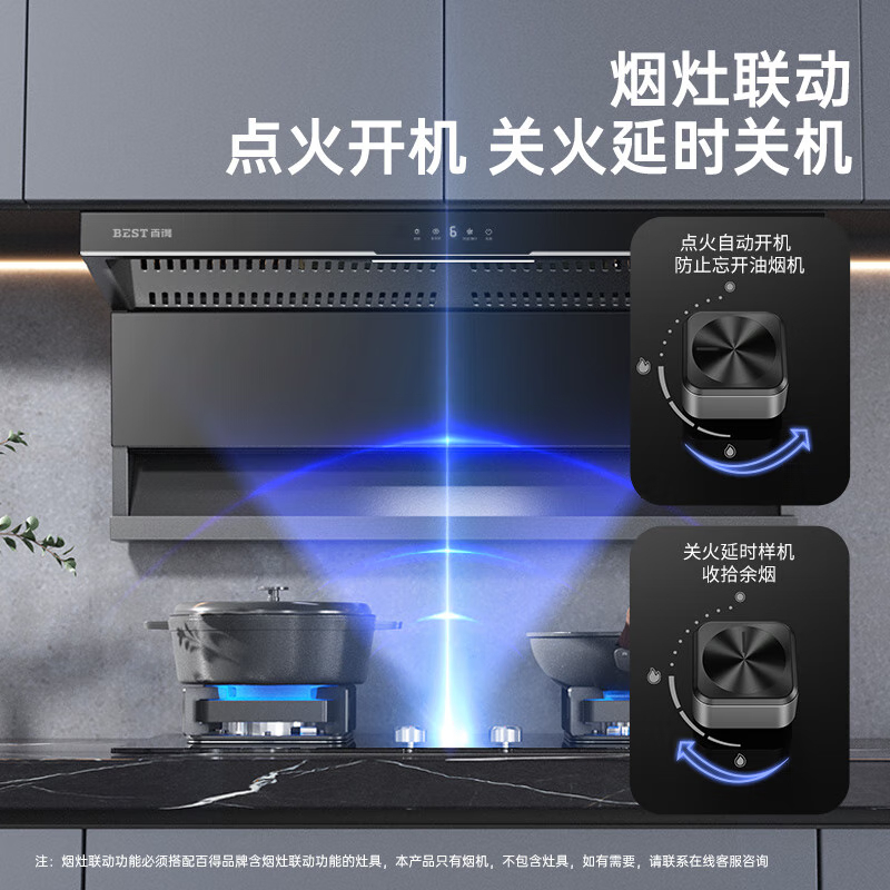 华帝百得(BEST) E636抽油烟机家用顶侧双吸挥手感应7字型24立方大吸力吸油机 自动清洗烟灶联动吸油烟机