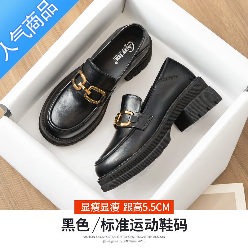 SUNTEK厚底乐福鞋女2023年夏季新款女鞋英伦风小皮鞋黑色jk复古百搭单鞋