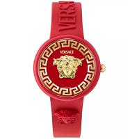 范思哲(Versace)女士石英表红色硅胶表带39mm瑞士石英机芯防水矿物玻璃