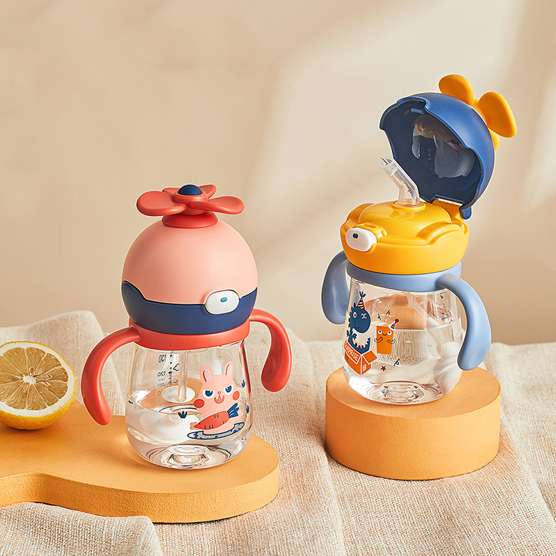 日康卡通水杯婴儿吸管杯儿童水壶防漏加厚耐摔设计220ml颜色随机发货