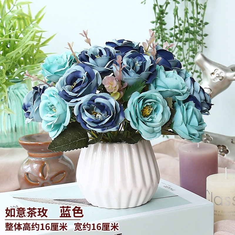 纳丽雅 Naliya 家里餐桌花客厅电视机柜上放的花摆件摆放床头洽谈桌假花花艺桌上绿色蓝色如意茶玫12号报价 参数 图片 视频 怎么样 问答 苏宁易购