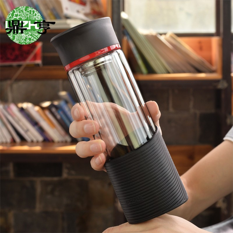 鼎亨玻璃杯便携防摔防烫茶杯儿童双层保温杯子带盖花茶杯过滤水杯