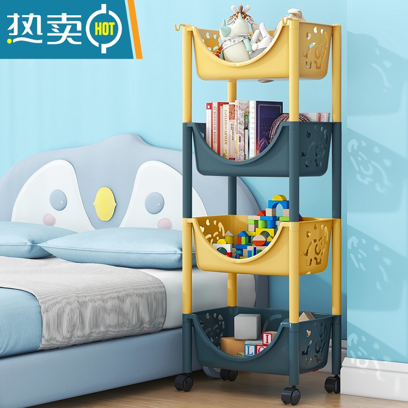 敬平小推车置物架儿童玩具收纳架家用分层零食绘本书架移动多层整理架高清大图