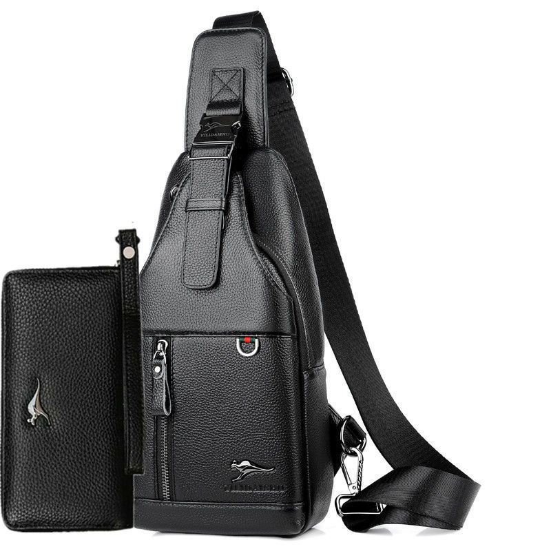 新款男士包包牛皮单肩斜挎包时尚胸前包视频