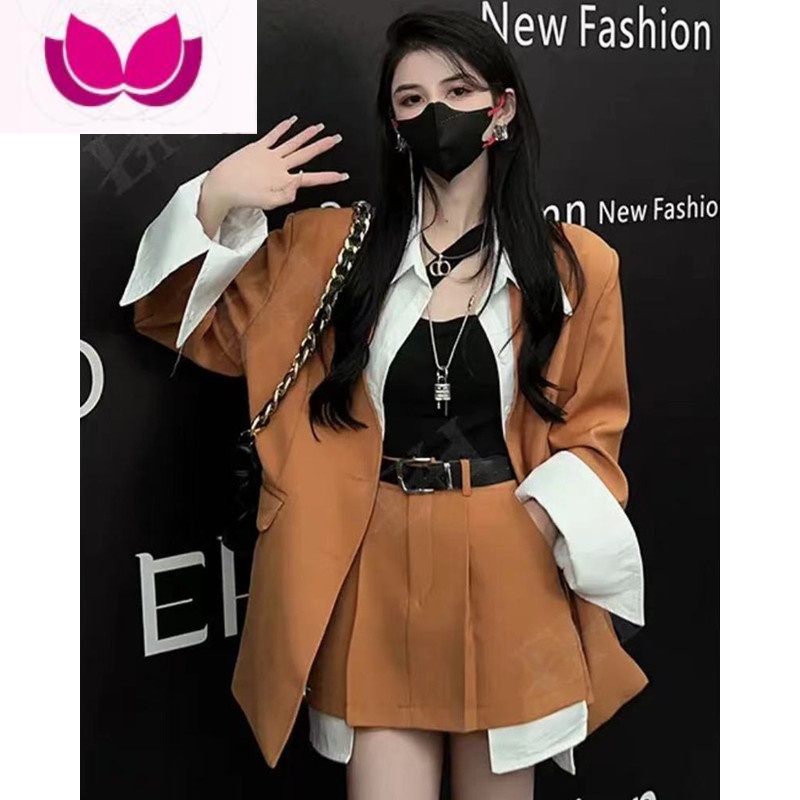 七斓欧货潮牌职业套装女春高级感韩版拼接西装外套高腰休闲裤裙套高清大图