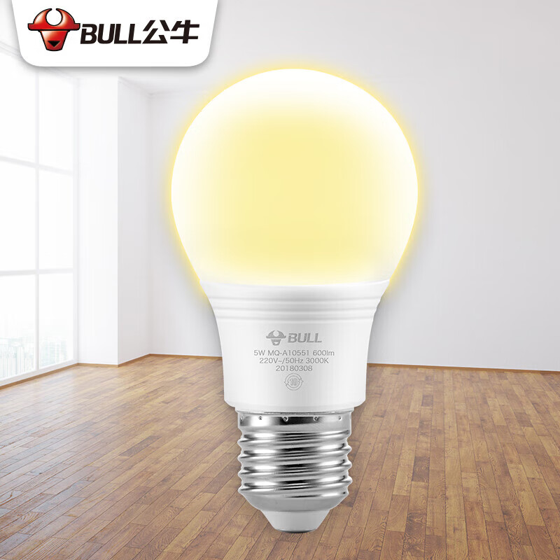 公牛(BULL)LED 节能球泡灯 E27螺口球泡灯 5W球泡黄光(暖白光)3000K 2个装