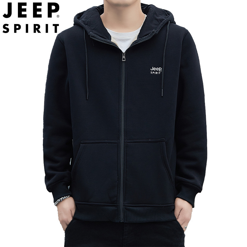 JEEP SPIRIT吉普男士夹克加绒加厚抓绒夹克连帽开衫外套摇粒绒秋冬保暖上衣