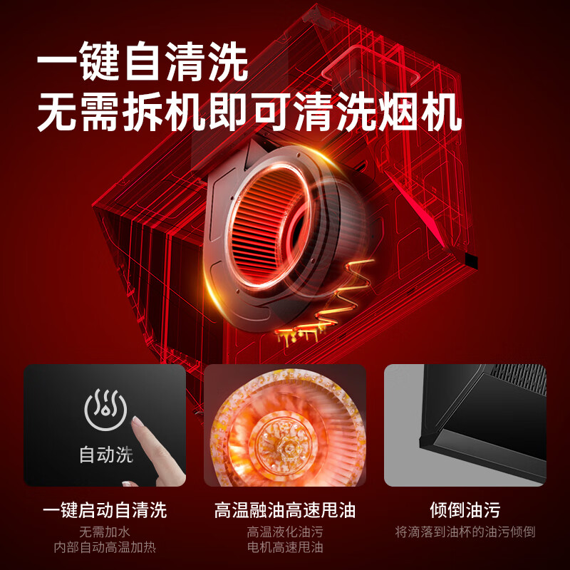 华帝百得家用厨房大吸力油烟机自动清洗抽烟机大尺寸吸油机挥手智控E135C高清大图