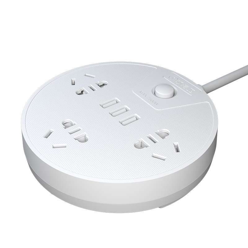 观海卫圆形创意外观插座3插位单控开关可爬墙接线板usb智能充电带18