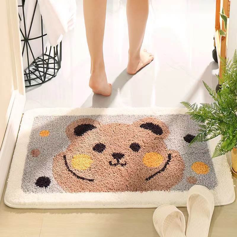 嘉创优品 卡通地垫门垫地毯卧室门口卫生间浴室防滑垫家用进门脚垫卫浴垫子 80*120CM[泡泡小熊-厚款长毛]高清大图