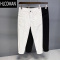 HLCOMAN纯黑九分裤男潮流韩版高端休闲百搭牛仔短裤修身弹力中裤白色