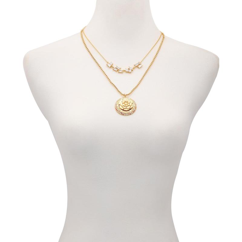 盖尔斯(GUESS)清新浪漫女士叠层杏桃金色项链金属质感玻璃石吊坠高清大图